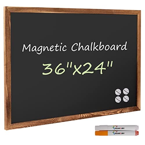 Board2by Rustic Wood Framed Magnetic Chalkboard 24 x 36 Large Hanging Chalk Board Sign for Kids NonPorous Wall Blackboard for Wedding Kitchen Restaurant Menu and Home with 4 Unique Magnets Brown