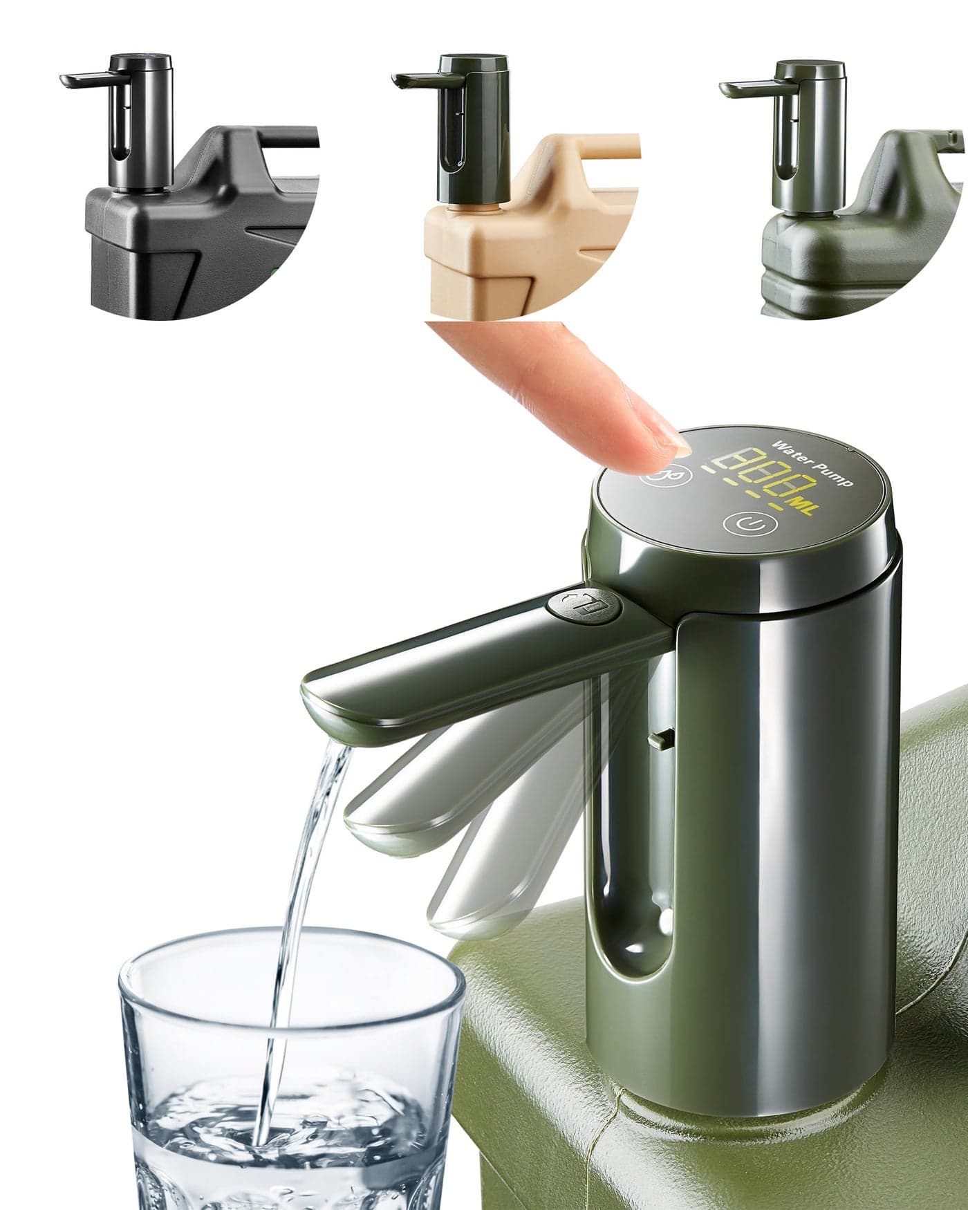 UPWOIGH Automatic Water Pump for Square Camping Water Jug, Screw-Lock Fit 1.97in (50mm) Outer Thread Only, Type-C Rechargeable Touch Dispenser, Green, Not for Standard Bottles