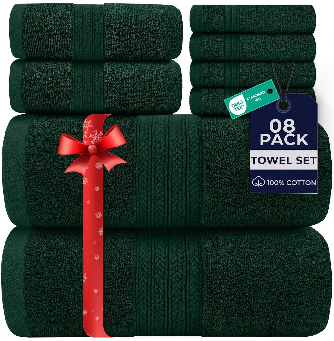 DAN RIVER 8 PC Luxury Bath Towels for Bathroom 2 Bath 2 Hand and 4 Wash Cloths 600 GSM 100 Ring Spun Cotton Towel Set Highly Absorbent Gym Hotel and Spa Hunter Green