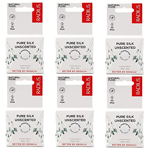 RADIUS Dental Floss, Natural Floss, Unscented Silk, 33 Yards, Compostable & Non-Toxic Oral Care Designed to Help Fight Plaque, Pack of 6