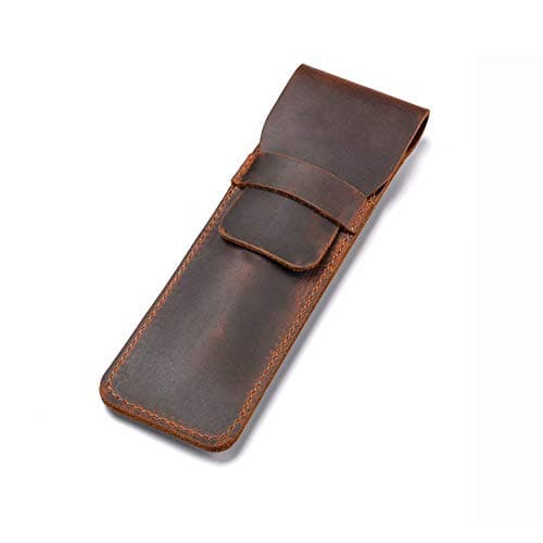 Jurxy Leather Pen Case Holder Handmade Fountain Multi Pens Pouch Crazy Horse Leather Pen Protective Sleeve Cover – Brown