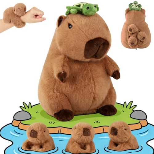 5 in 1 Capybara Plush Set 128 Mommy Capybara Stuffed Animal with 3 Babies Capibaras Peluches Cute Stuffed Capybara Plush Pillow Plushies Capybara Toys for Kids Birthday Easter Stuffers Gifts