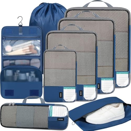 BAGAIL 4 Set6 Set8 Set Compression Packing Cubes Travel Accessories Expandable Packing OrganizersHalfMesh8Navy