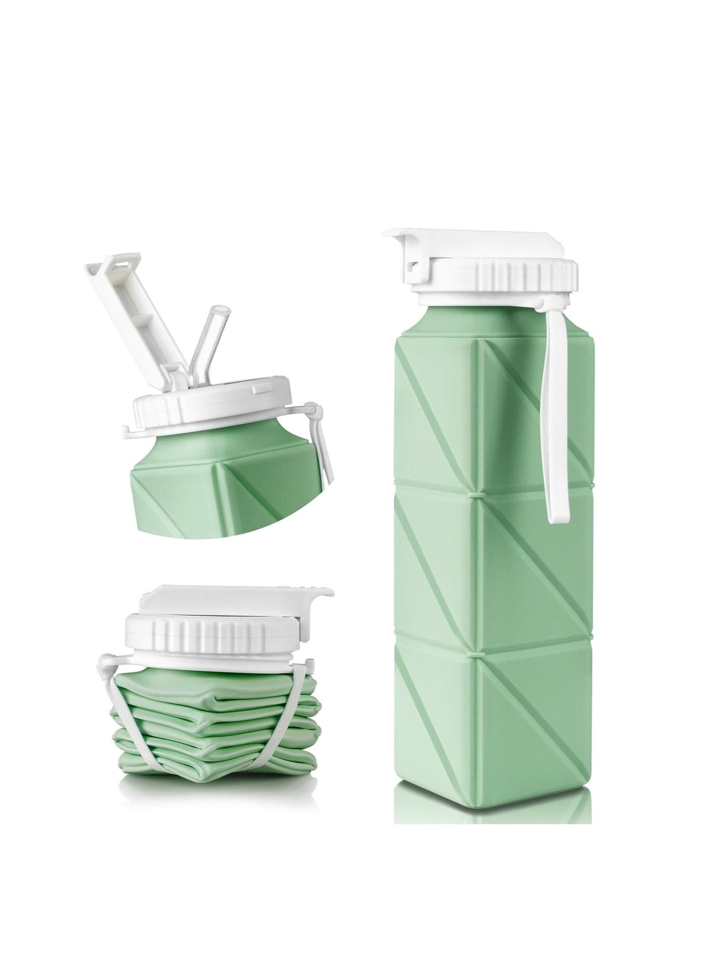 Collapsible Travel Water Bottle, Food Grade BPA Free Silicone Folding Water Bottle, Leak-Proof Portable Expandable Water Bottle for Traveling, Camping, Hiking, Cycling and Outdoor Sports 620ml (Green)