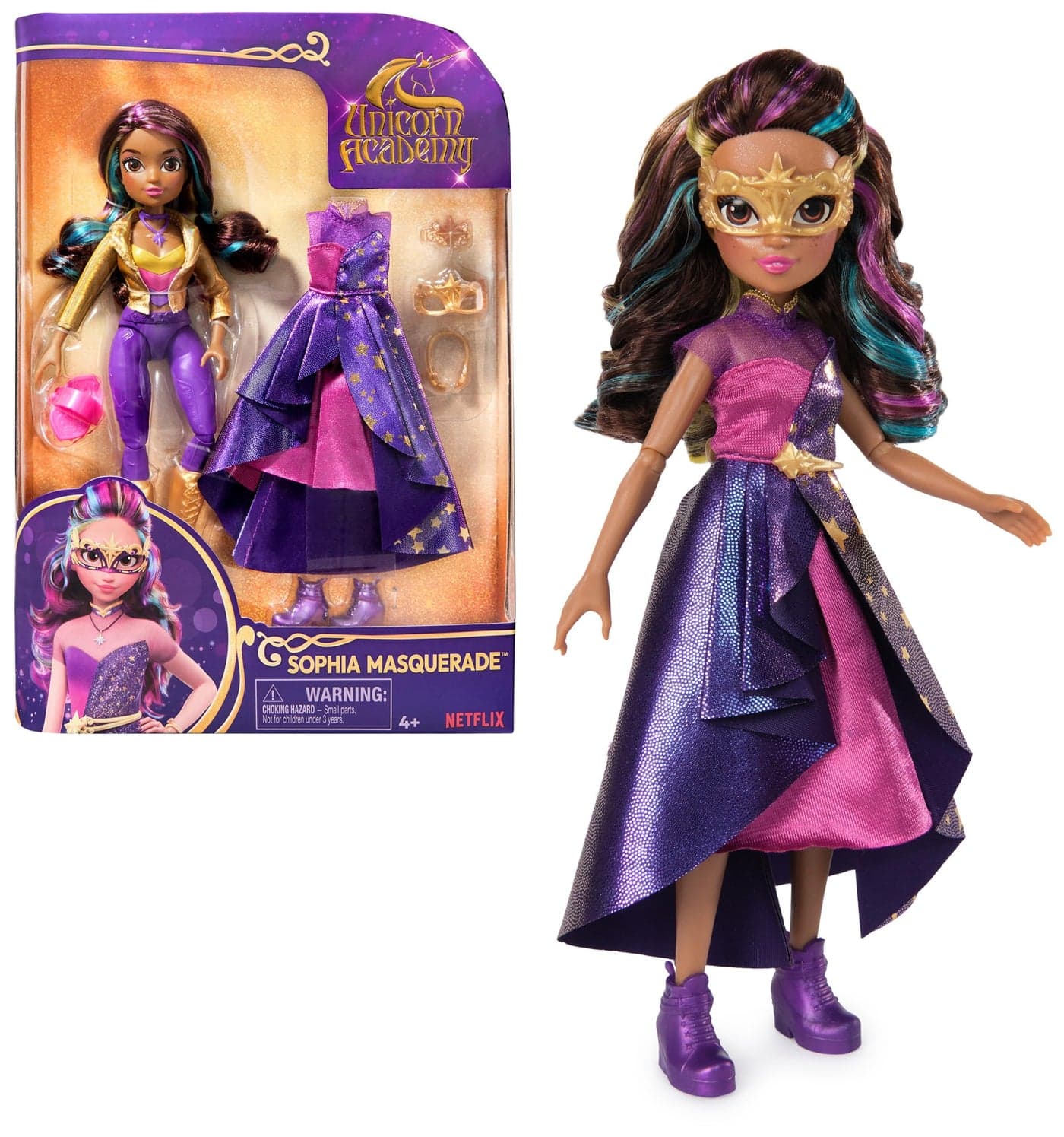 Unicorn Academy, Sophia Masquerade Ball Doll with 9 Accessories, 9.5”, Dolls & Unicorn Toys for Girls