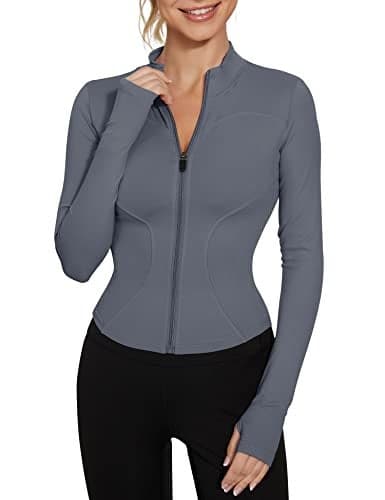 LUYAA Women's Lightweight Stretchy Workout Full Zip Running Track Jacket with Thumb Holes Small