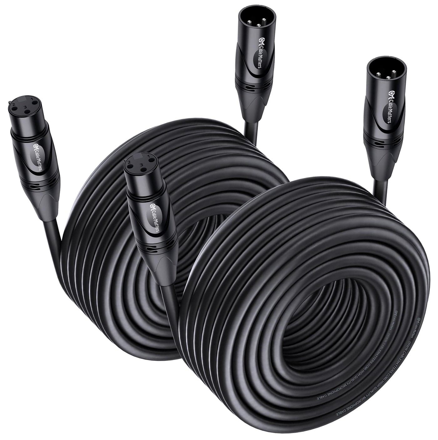 Cable Matters 2Pack Premium Long XLR to XLR Cables 50ft Male to Female Microphone Cable OxygenFree Copper OFC Mic Cord Black