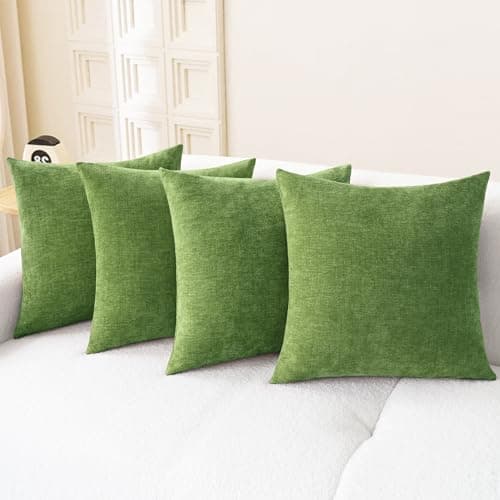CaliTime Throw Pillow Covers Decorative 18 X 18 Inches Pack of 4 Cozy Chenille Cushion Cases for Couch Sofa Bed Living Room Home Forest Green