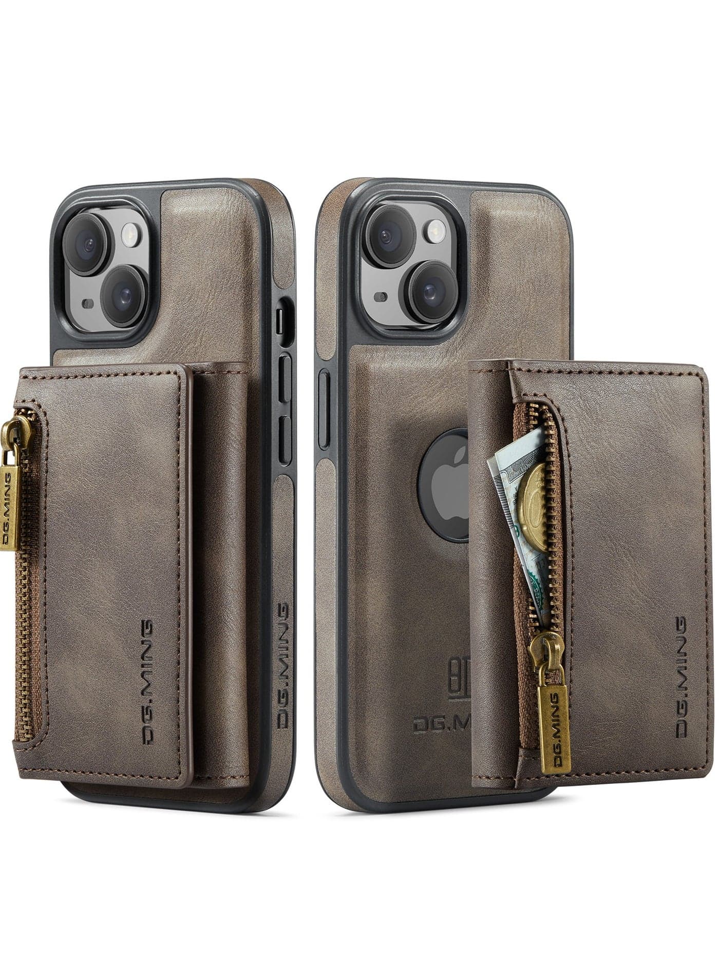 2 in 1 Clutch Wallet for Iphone 13, Vintage Slim Leather Case Magnetic Detachable Tri-Fold Wallet, Leather Case with Card Holder Pocket Slim Case