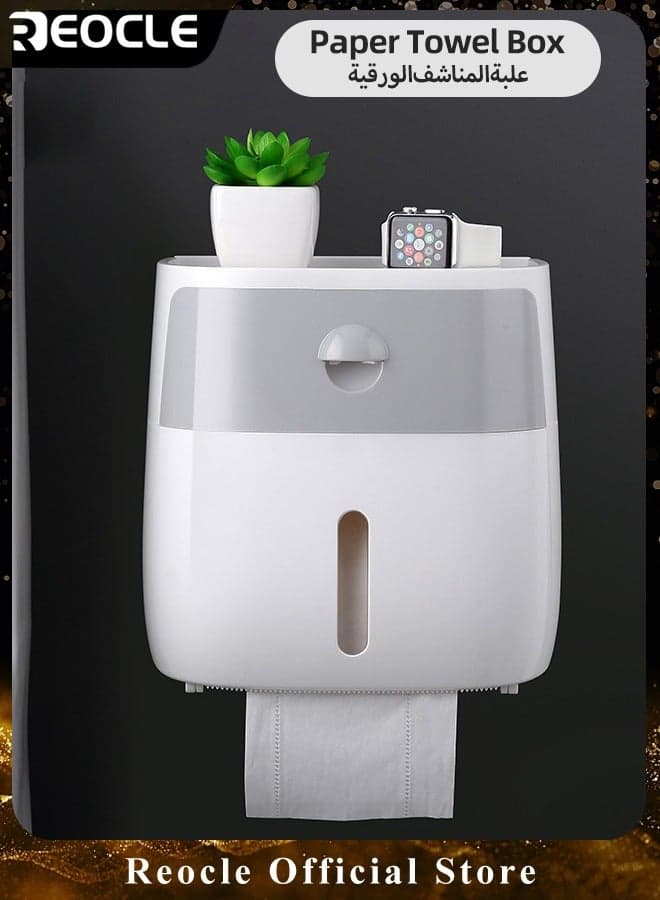 Toilet Paper Holder with Drawer Wall Mounted Toilet Paper Holder Adhesive Bathroom Roll Paper Stand with Cover Multifunctional Tissue Box for Draw Paper