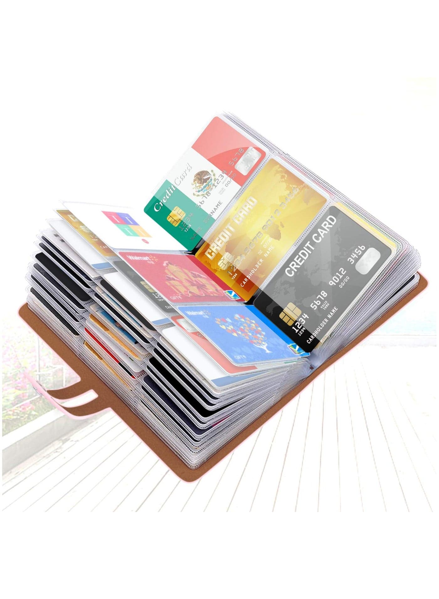 Credit Card Holder, Business Card Organizer Credit Cards Protector with 96 Card Slots RFID Blocking Business Cards Holder for Managing Your Different Cards to Prevent Loss or Damage (Pink)