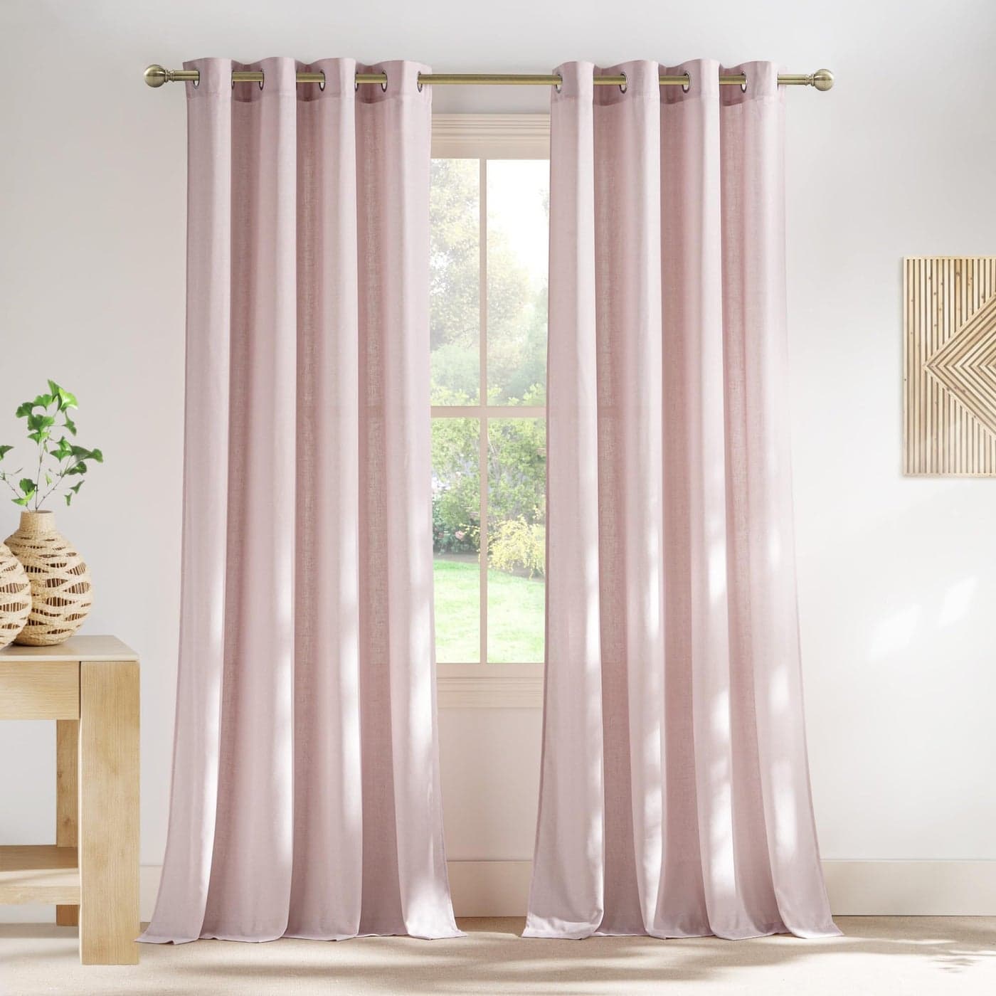 NICETOWN Linen Blush Pink Curtains for Girls Room Grommet Thick Flax Linen Window Treatments Privacy Assured with Light Filtering for BedroomKids Room 2 Panels W55 x L84