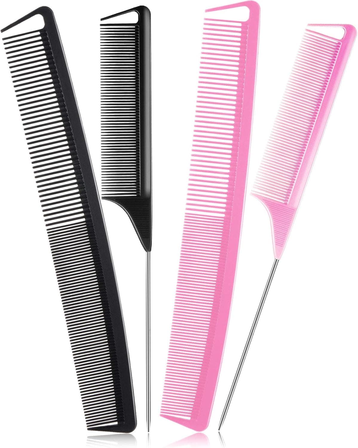 Patelai 4 Pieces Carbon Fiber Parting Rat Tail Comb Cutting Set Includes Stainless Steel Pintail Teasing Comb Fine and Wide Tooth Heat Resistant Hairdressing for Braids Hair Salon Home