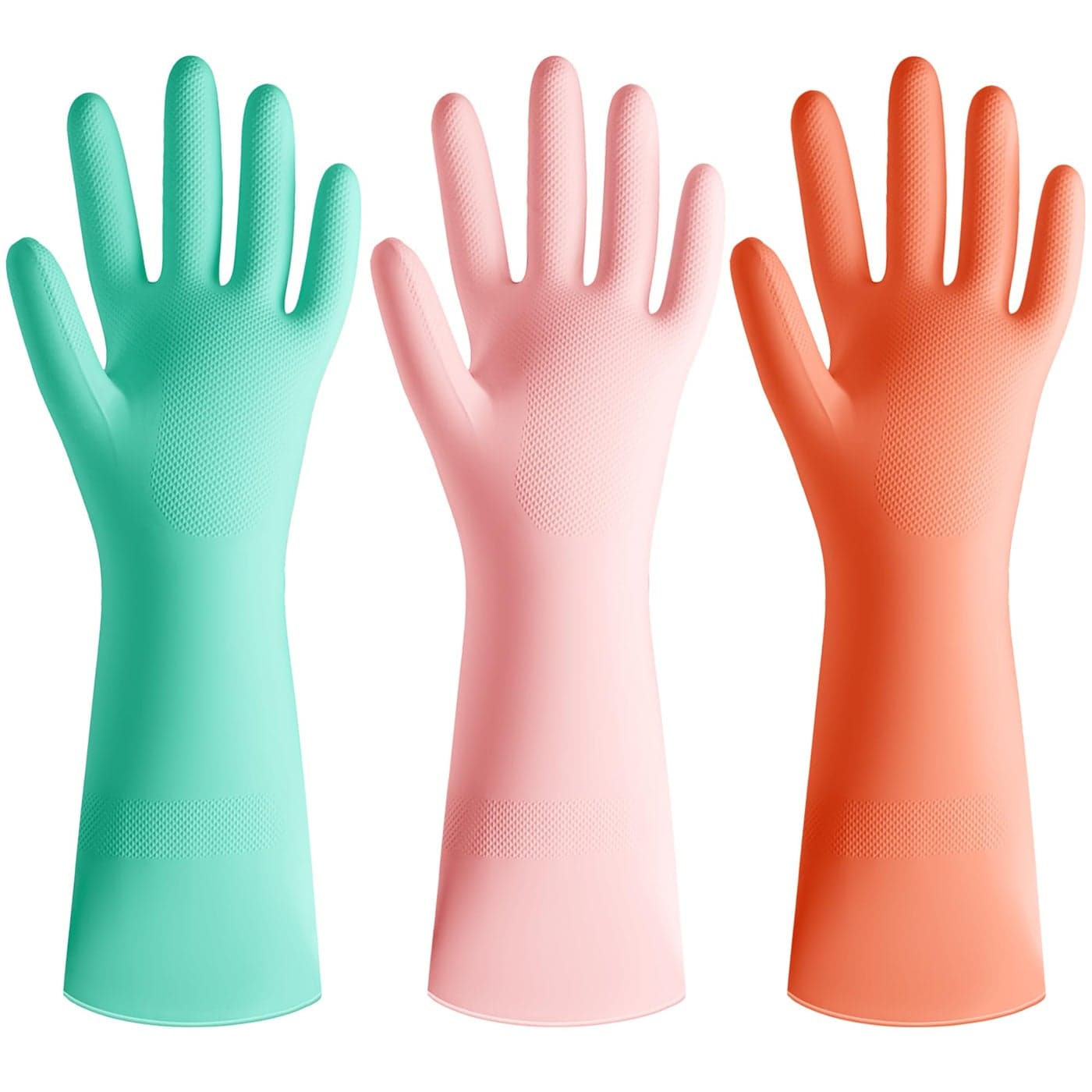 Wsaeig Rubber Cleaning Dishwashing KitchenGloves 3 Pairs Colorful Dish GlovesKitchen Glove for Washing DishesReusable Rubber Glives for DishwashingPink Orange Mint Green Medium