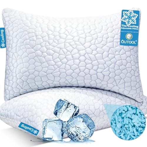 QUTOOL Cooling Pillows for Sleeping 2 Pack Shredded Memory Foam Bed Pillows Queen Size Set of 2 Cool Gel Pillow for Hot Sleepers Adjustable Firm Pillow for Side Back and Stomach Sleepers Supportive