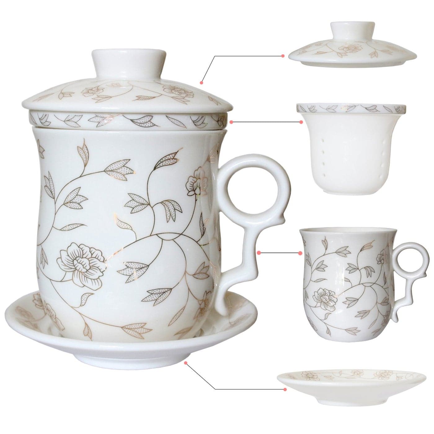 Tea Talent Porcelain Tea Cup with Infuser Lid and Saucer Sets Chinese Jingdezhen Ceramics Coffee Mug Teacup Loose Leaf Tea Brewing System for Home Office