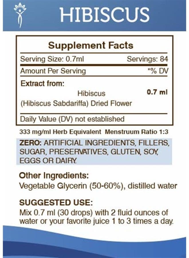 Hibiscus Tincture Alcohol-Free Liquid Extract, Hibiscus (Hibiscus Sabdariffa) Dried Flower (4 FL OZ)