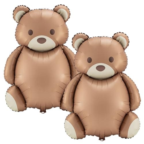 Simgoing 12 Pcs 21x35 Big Brown Bear Balloons Matte Cartoon Bear Foil Birthday Balloons for Home Decor Jungle Animal Farm Safari Zoo Woodland Themed Party Baby Shower Decoration Supplies Classic