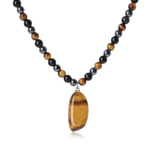 GAVU Triple Protection Necklace for Men, Men's Beaded Necklace for Men Tiger Eye Necklace for Men