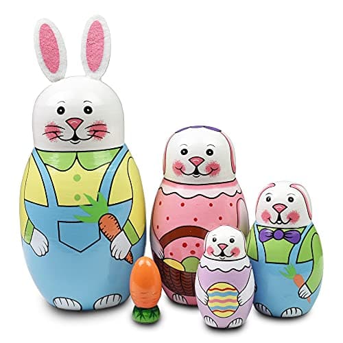 GRPSKCOS Easter Bunny Russian Nesting Dolls Toys for Kids 5pcs Animal Rabbit Wooden Matryoshka Dolls Handmade Easter Decoration Gifts09 Rabbit