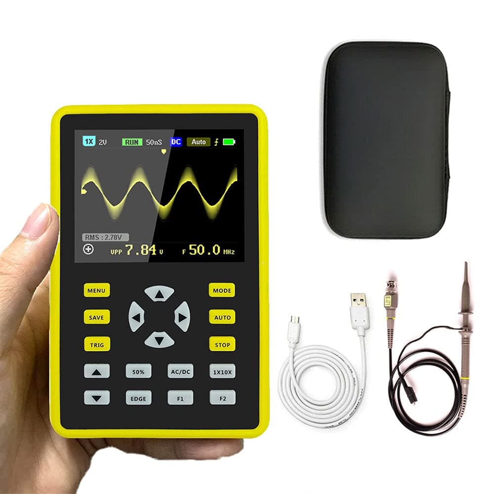 Mivofun Mini USB Digital Oscilloscope 5012H 2.4'' IPS LCD 500MS/s Sampling Rate 100MHz Bandwidth Support Waveform Storage Professional Handheld Oscilloscope Kit with Protective Case
