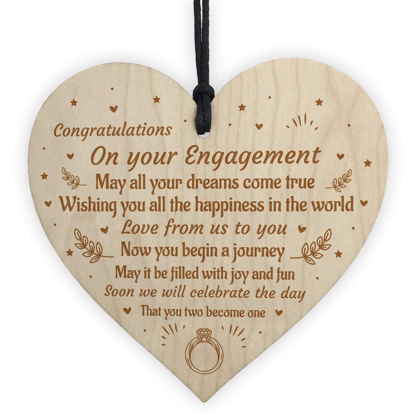 RED OCEAN Handmade Congratulations Gift For Couple Wooden Heart Engagement Gift Plaque Keepsake