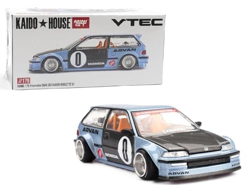 164 Diecast Model Car Compatible with Honda Civic EF Kaido Roulette V1 Light Blue Limited Edition by Kaido House x Mini GT KHMG179
