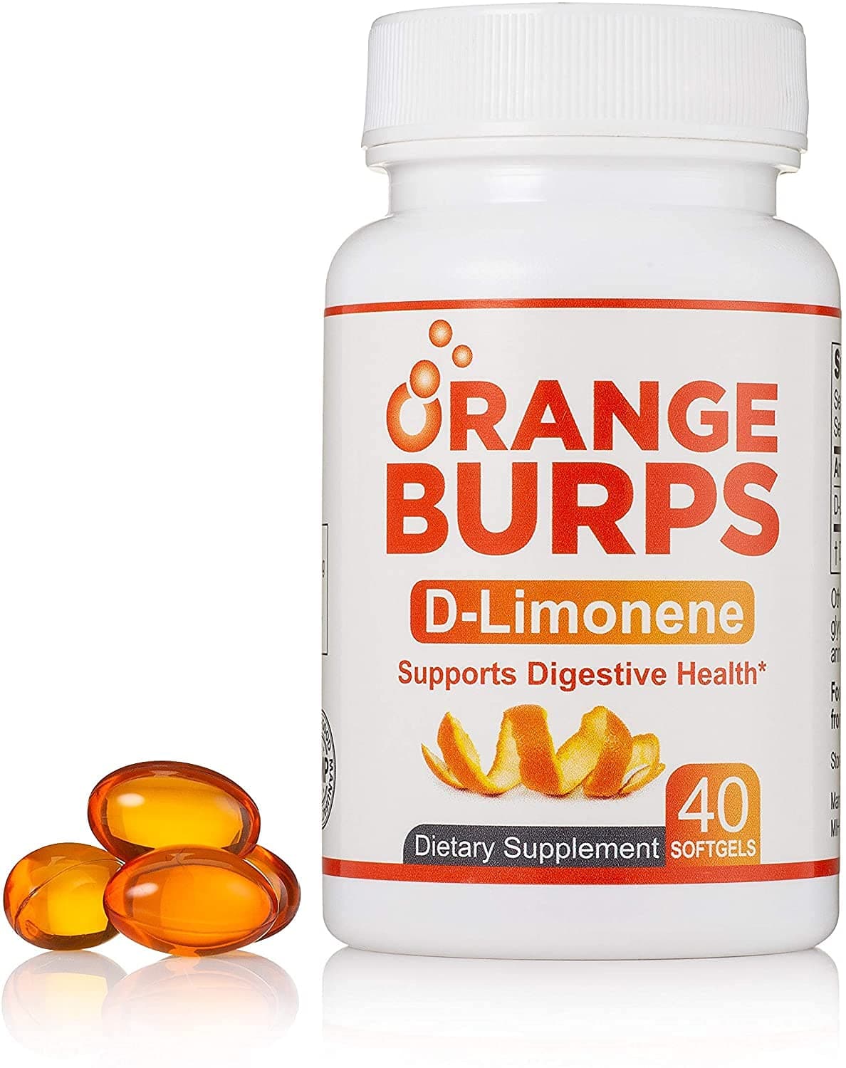 Orange Burps DLimonene Supplement Acid Reducer Antacid for Acid Reflux Heartburn Relief GERD Relief and Indigestion Relief Orange Peel Extract Soft Gels for Health and Wellness 1000 mg