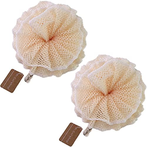 Super Exfoliating Home Spa Weave Loofah Shower Sponge Pouf Mesh Brush - Bath Spa Puff Scrubber Ball - Face Body Poof - Rich Foams Bubble(4.7" Each) Pack of 2