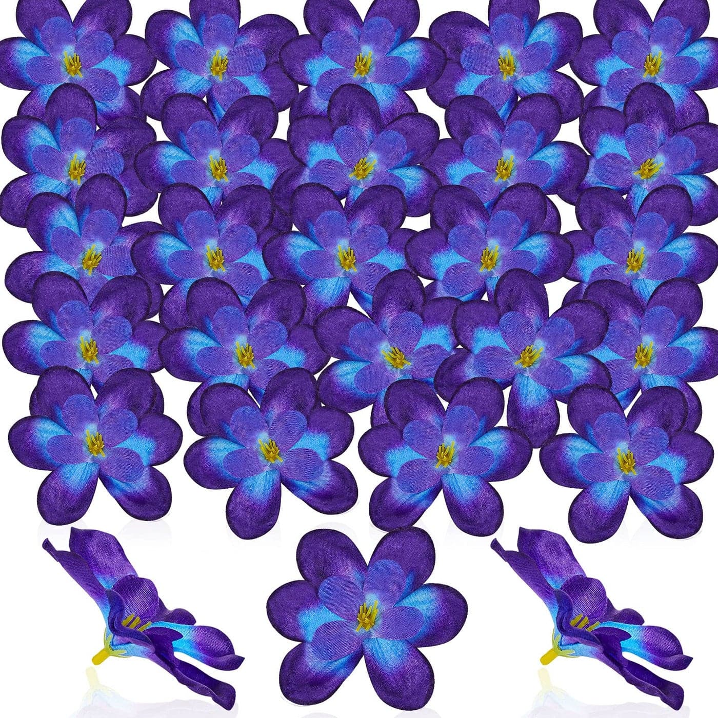 100 Pieces Blue Purple Faux Orchid Flowers Halloween Flower Day of The Dead Decoration Artificial Orchids for DIY Home Wedding Table Centerpieces Mexican Party Birthday Cake Ornaments Blue Purple