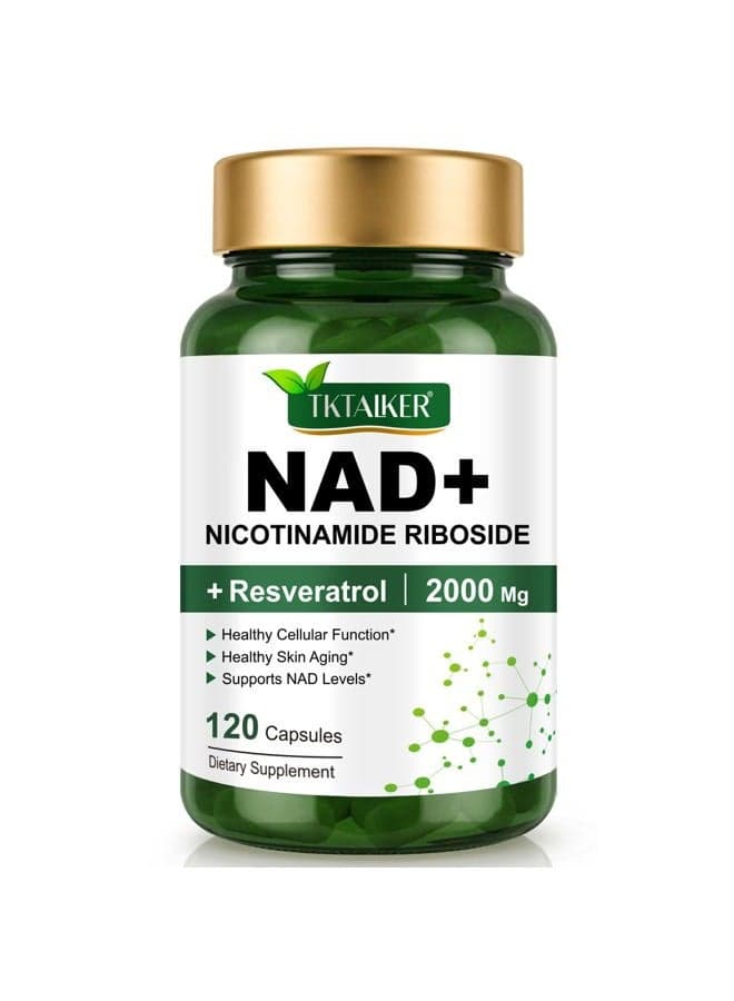 NAD Supplement 2000 Mg - 120 Capsules True NAD & Resveratrol, NMN Alternative Liposomal NAD+ for Women & Men, Support Cellular Health, Stamina & Healthy Aging - Ultra Strength Capsules