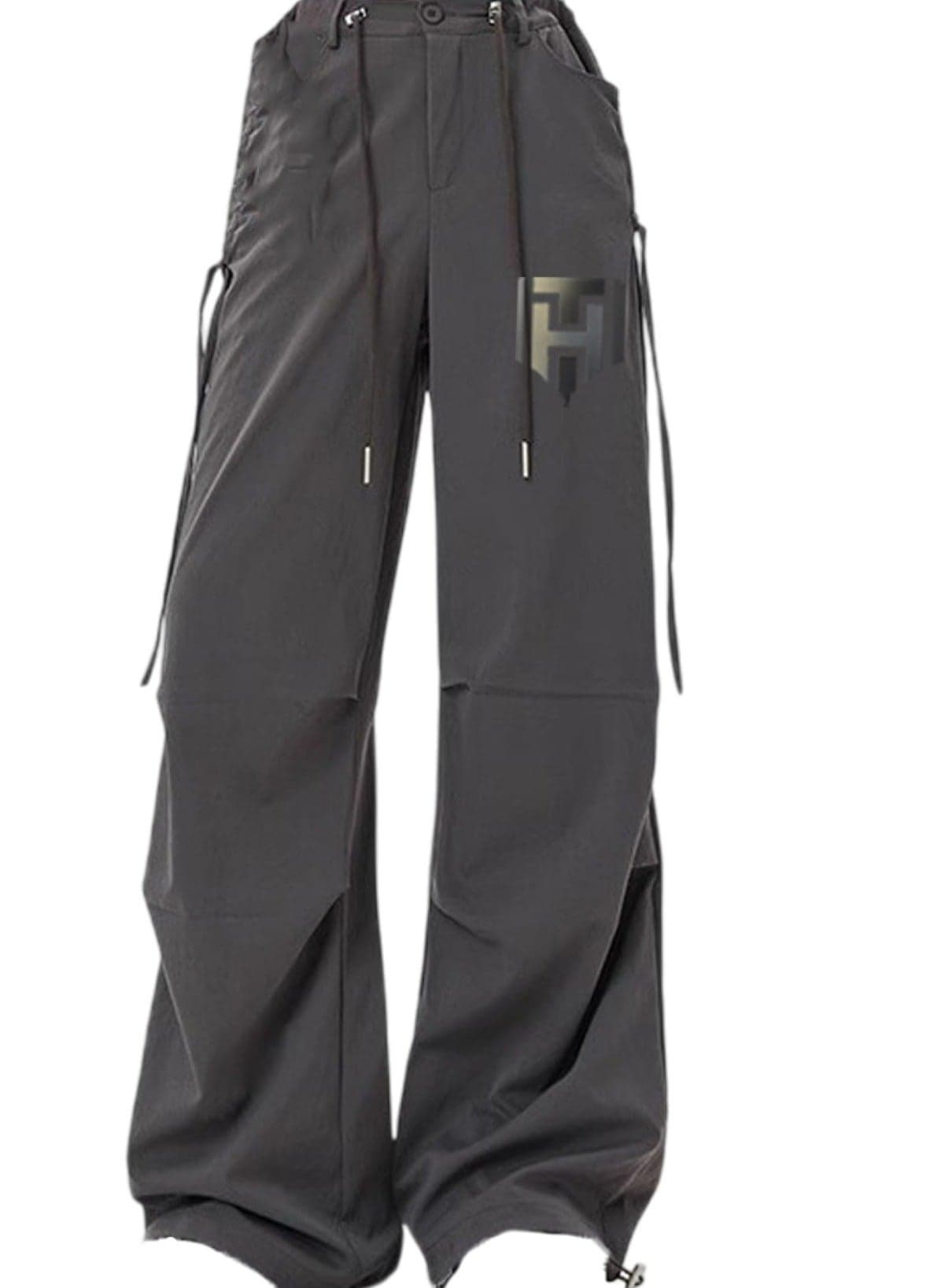 Women's Ice Silk Wide-Leg Pants High Waist, Loose Fit, Dark Grey Size L