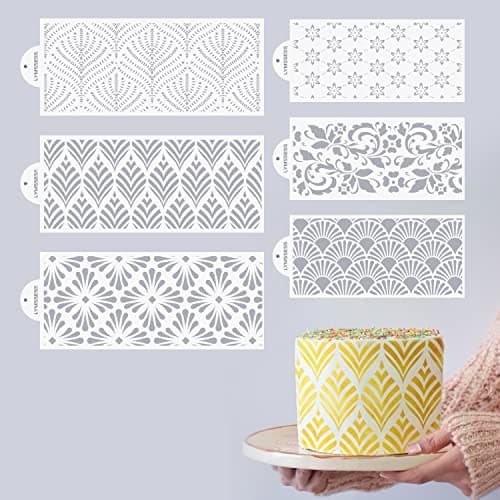 LYMSSESS 6PCS Cake Stencils Decorating Buttercream, for Cake Decorating, Floral Hollow Lace & Templates for Wedding & Birthday Decor (Style B)