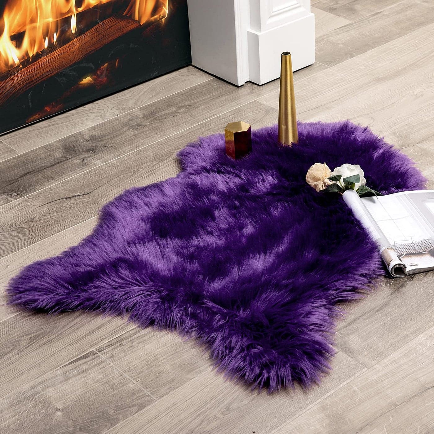 MIULEE Luxury Super Soft Fluffy Area Rug Faux Fur Sheepskin Rug Decorative Plush Shaggy Carpet for Bedside Sofa Floor Nursery 2 x 3 Feet Purple