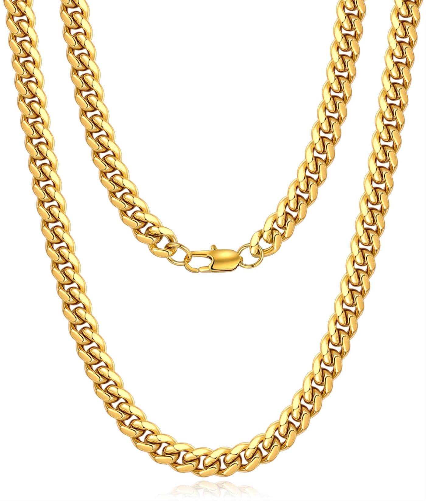Jewlpire Gold Chain for Men, 6mm Mens Necklace Cuban Link Chain for Men 18K Gold Plated Mens Gold Chain 20 Inch