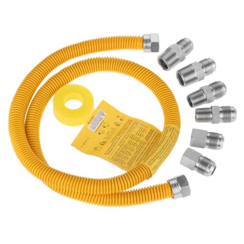 48"Gas Hose Connector Kit Gas Line for Dryer, Water Heater, Stove- 5/8 In. OD (1/2 In. ID) 1/2 In Flexible Gas Line, FIP X 1/2 in. MIP X 3/4 In. MIP Fitting, Stainless Steel, Yellow Coated