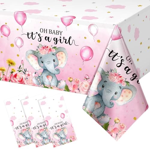 3 Pack Elephant Baby Shower Decorations Plastic Tablecloth Table Cover Backdrop for Boy Girl Gender Party Supplies 54 x 108 Inch Pink