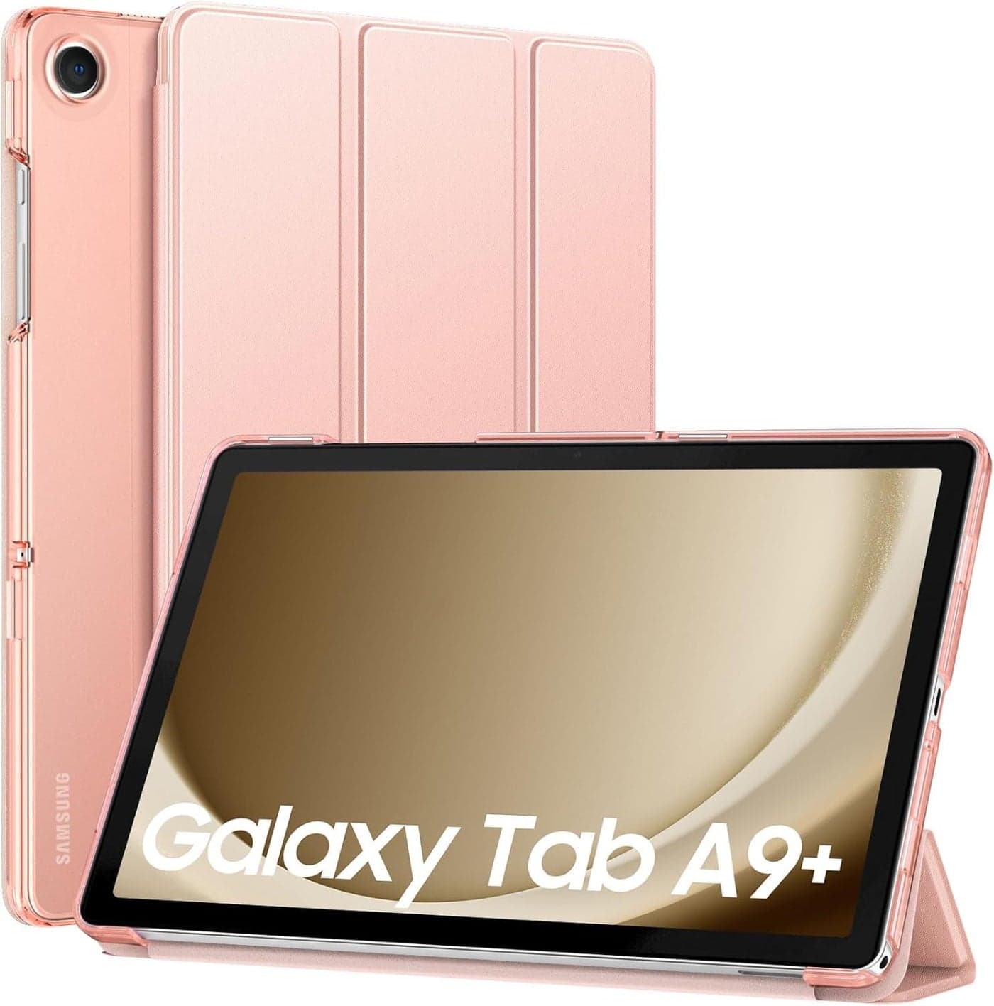MOCA Case for Samsung Galaxy Tab A11 Plus / A11+ 11 Inch 2026, Galaxy Tab A9 Plus / A9+ Case 11 Inch 2024, Slim Stand Protective Smart Cover with Hard PC Translucent Back Shell-Rose Gold