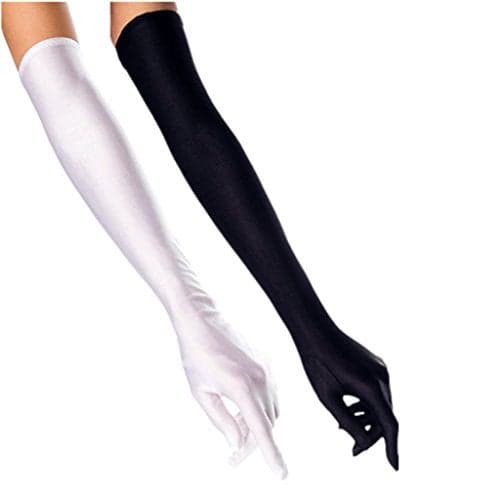 DH Women's Evening Gloves 22" Long White/Black Satin Finger Gloves - 2 Pairs Pack