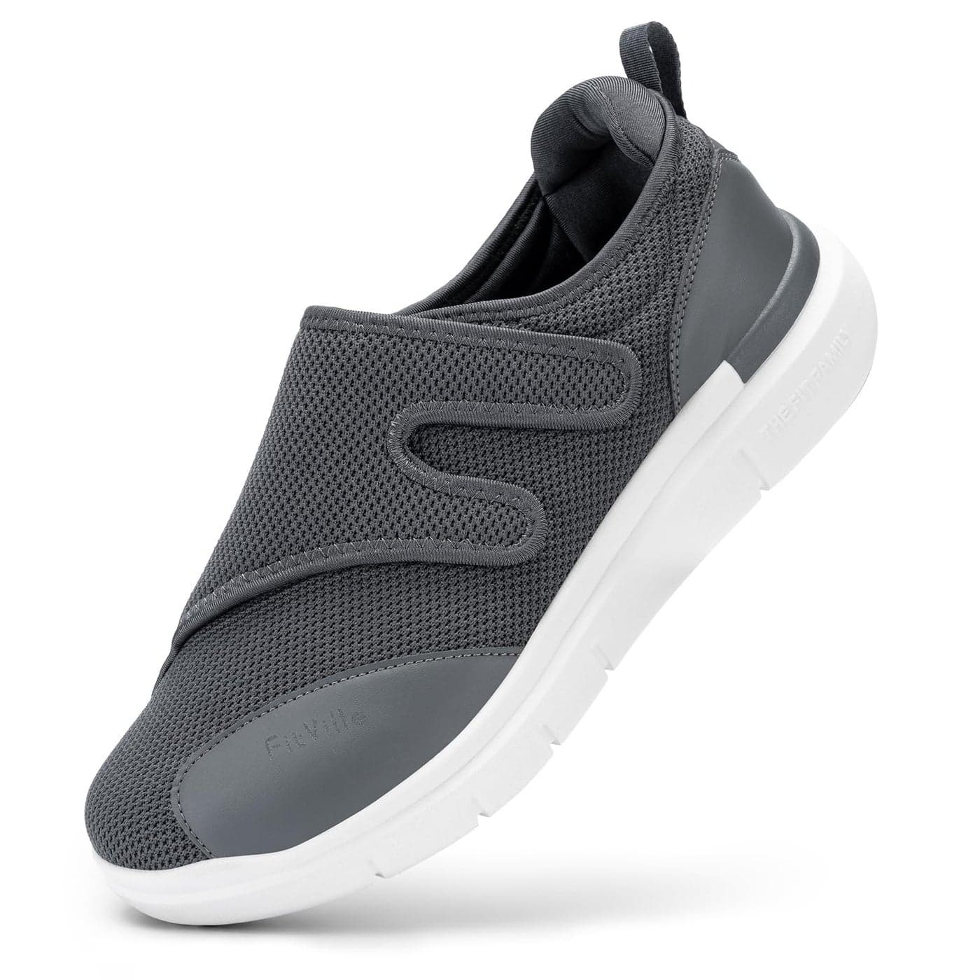 FitVille Diabetic Shoes for Men Extra Wide Width Orthopedic Slip-on Shoes Adjustable Closure Walking Sneakers with Arch Support Cushioning Therapeutic for Swollen Feet Charcoal Blue