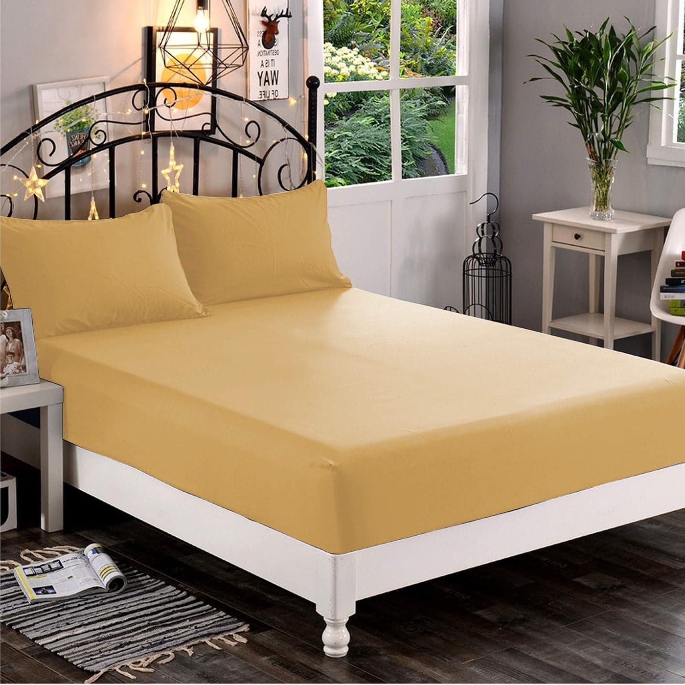 Elegant Comfort 1500 Premium Hotel Quality 1Piece Fitted Sheet Softest Quality Microfiber Deep Pocket up to 16 inch Wrinkle and Fade Resistant Full CamelGold