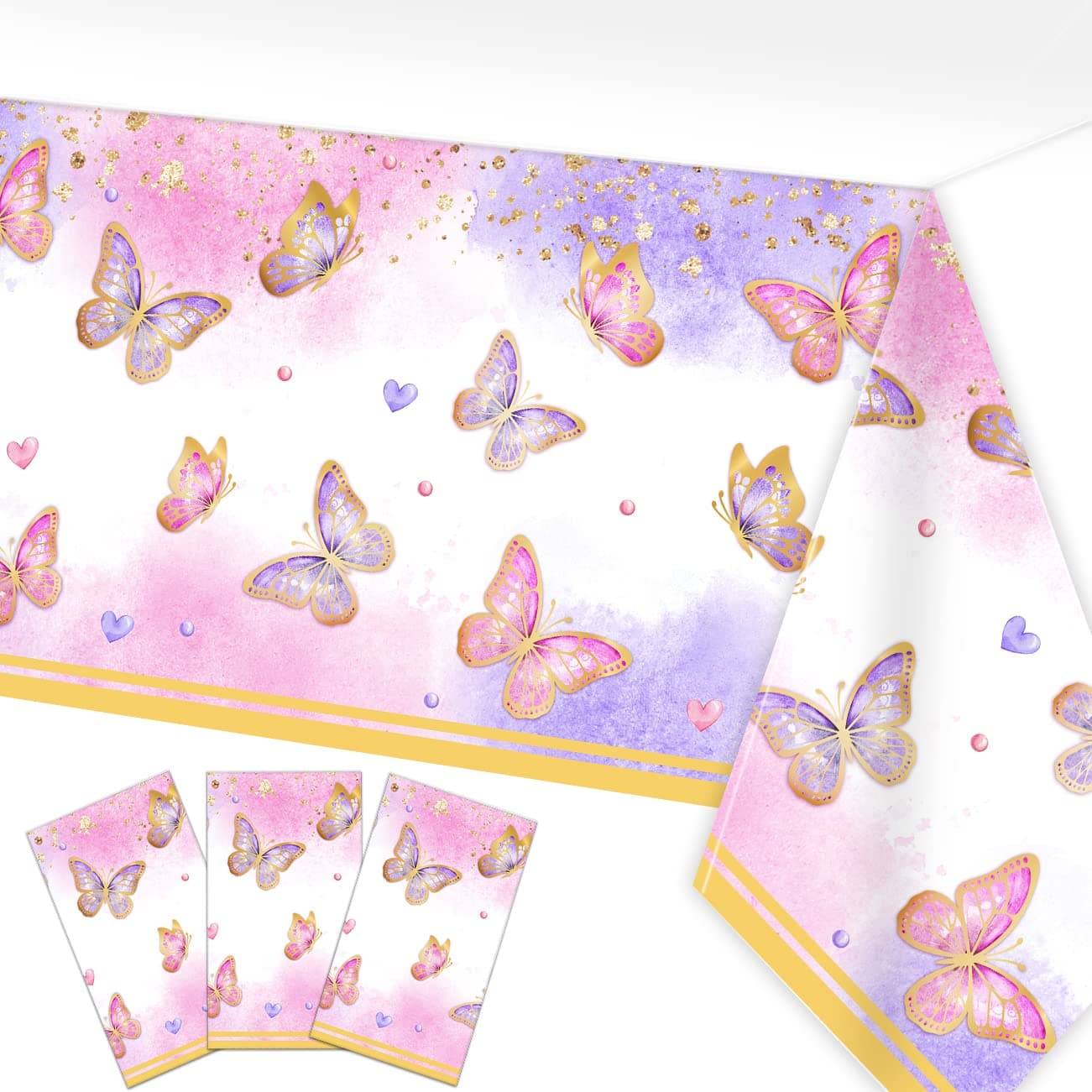 Chinthie Butterfly Party Decorations 3Piece Butterfly Tablecloth Rectangular Watercolor Plastic Table Covers for Girl Baby Shower Girl Birthday Party Decorations