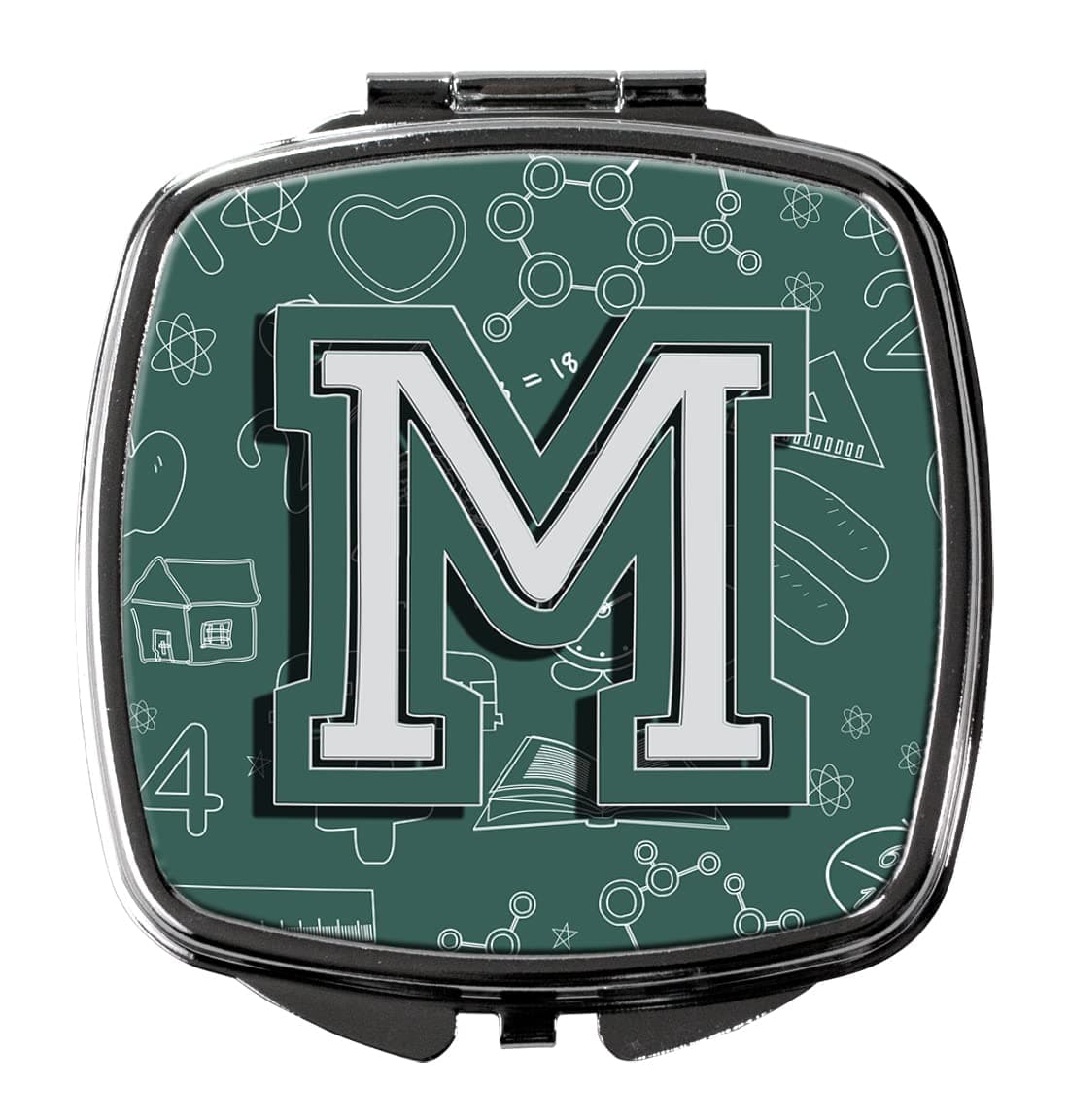 Caroline's Treasures CJ2010-MSCM Letter M Back to School Initial Compact Mirror Decorative Travel Makeup Mirror for Women Girls Gifts Pocket Makeup Mirror Folding Handheld