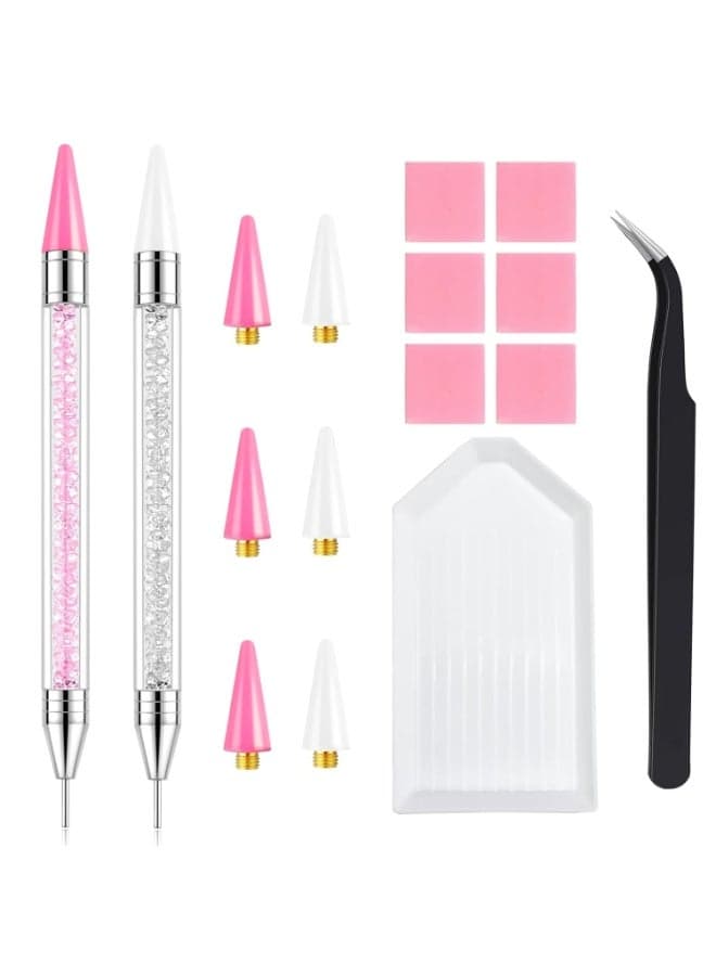 Rhinestone Picker Tool, 2 Bedazzling Pen, 6 Extra Wax Tips&Tweezer | 16Pcs Bedazzling Tools, Diamond Painting Dotting Pen with Precision Tweezer, Nail Art DIY Kit