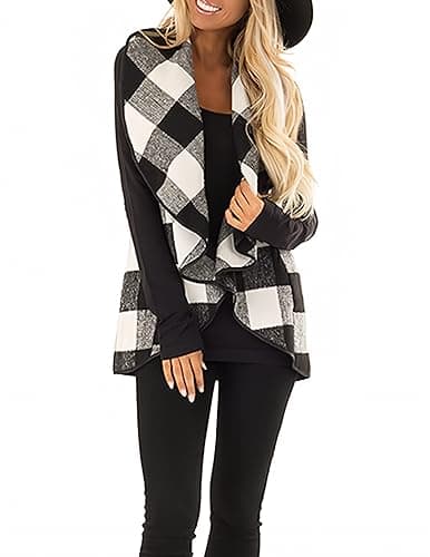 Unidear Womens Casual Plaid Print Sleeveless Open Front Cardigan C Coat Tops Outwear with Pockets #2Grey L