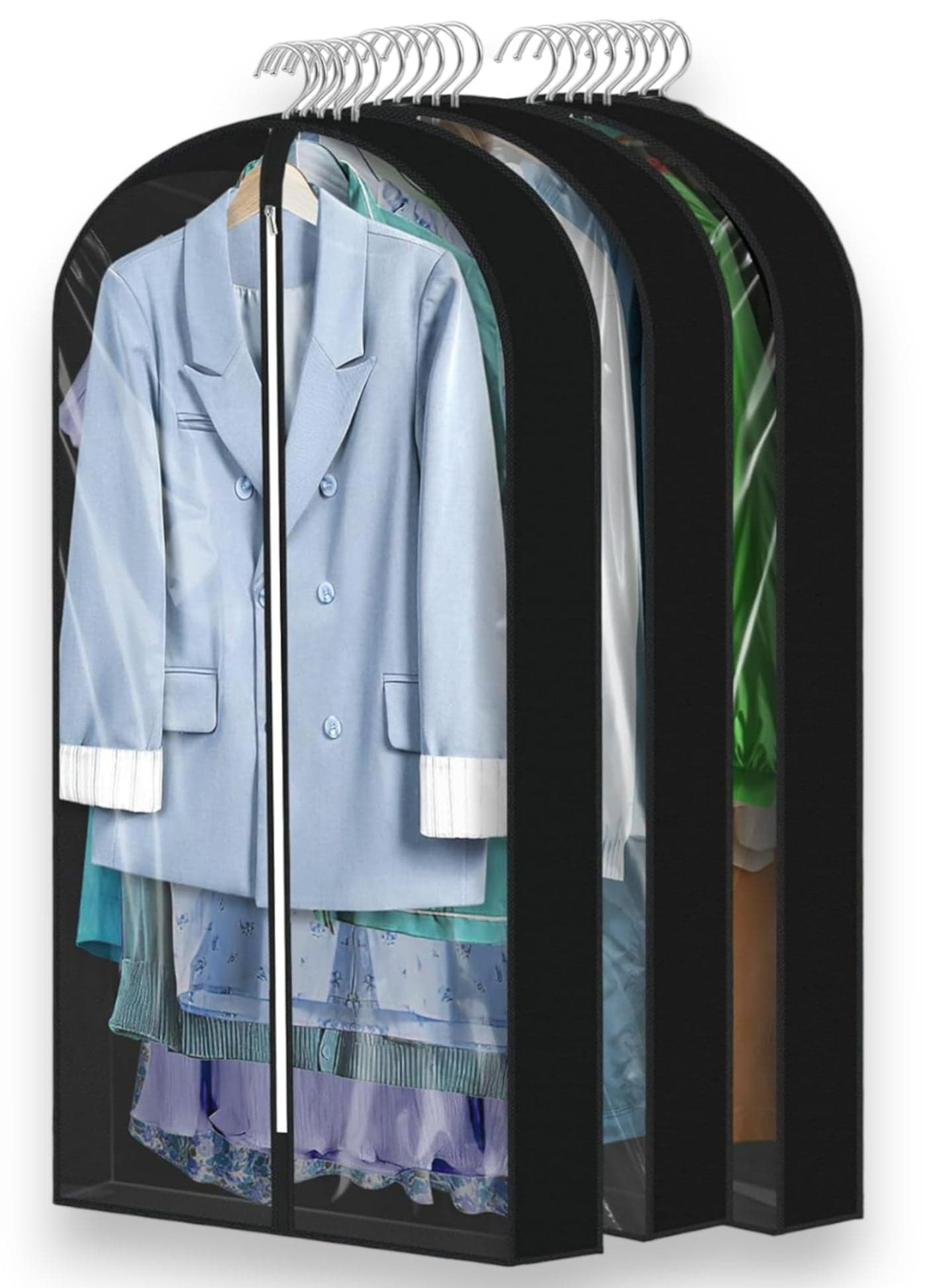 RAAHII 3 piece clothes bag for Blazer cover, coat covers with zip for wardrobe storage of suit,jacket cover, garments, sweaters, saree, dress, shirt pant organizer with 4 inch gusset