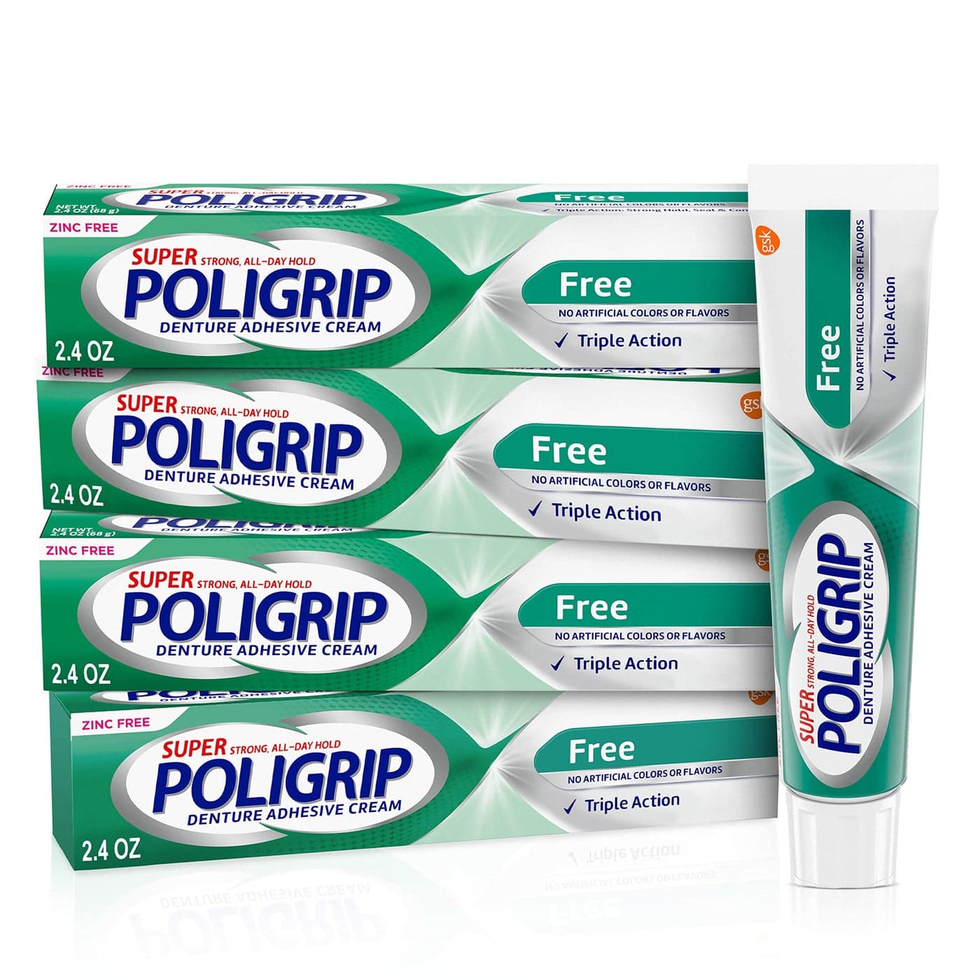 Super Poligrip Zinc Free Denture and Partials Adhesive Cream 24 ounce Pack of 4