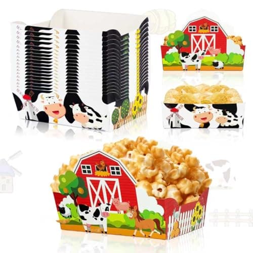 Caoekego 36 Pieces Farm Animal Paper Snack Bowl, Disposable Farm Theme Food Tray, Farm Birthday Party Decoration