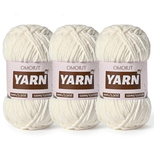 3 Packs Plush Chenille Chunky Crochet Yarn - Baby Yarn for Crocheting Soft - Velvet Yarns Knitting for Blankets Crafts - Fluffy Amigurumi Yarns 300g / 393yd (3 White)
