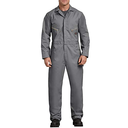 Dickies Men’s Deluxe Long Sleeve Coveralls – 7.5 oz Twill Mechanic Jumpsuit with Zipper Front Industrial Uniform Fit, Gray, X-Large Tall